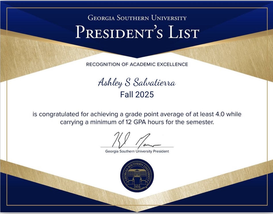 Award for academic excellence Fall 2025